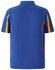 A blue polo shirt with yellow accents and a logo on the back, featuring a classic collar and short sleeves.