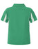 A green polo shirt for kids with white accents, featuring a collar and short sleeves. Includes a logo.