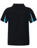 A black kids' polo shirt featuring light blue accents and a collar. It has a logo on one side.