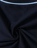 Close-up of a dark navy fabric with a light blue trim, showing a soft, textured surface. The material is lightweight and breathable.
