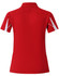 A red polo shirt with white detailing, featuring a collar and short sleeves. It has a logo on the chest.