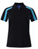 A black polo shirt with turquoise accents, featuring a classic collar and a logo. Perfect for casual wear.