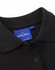 A black ladies cotton stretch polo shirt featuring a collar and buttons, with a logo tag on the inside.