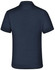 A navy blue polo shirt with a collar, featuring a logo, shown from the back.