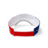A red and blue sublimation visor with a white interior and a branded logo on the front.