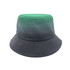 A bucket hat featuring a gradient design from green to dark grey. Includes a logo on the band.