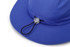A blue wide-brim hat featuring a drawstring and an adjustable toggle. It has a smooth, structured design.