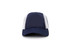 A navy blue running cap with mesh panels and a curved brim, featuring a logo on the front.