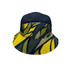 A patterned soft cap featuring shades of green and yellow, with a navy top and a logo on the side.