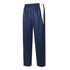 Navy track pants with a white side panel, featuring an elastic waistband and a sleek design.