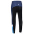 Side zip warm-up pants in navy, black, and blue, featuring an elastic waistband and a logo.