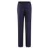 Navy side zip warm-up pants with an elastic waistband and back pocket. Includes a logo.