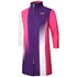 A softshell deck coat in purple, pink, and white with a logo, featuring a zip front and three-quarter sleeves.