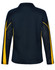 A long sleeve polo shirt in navy with yellow accents and a logo on the back.