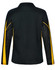A long sleeve polo shirt in black and yellow with mesh detailing and a logo on the back.