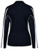 A black long sleeve polo shirt featuring white side panels and a logo on the back.