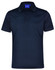 A men's polo shirt in navy blue with a textured design and a collar, featuring a logo on the chest.