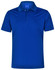 A vibrant blue men's polo shirt with a textured fabric and a three-button placket. It features a collar and has a logo.