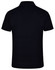 A black textured polo shirt featuring a collar and short sleeves, with a logo on the back.