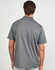 A grey men's sustainable poly/cotton polo shirt with contrast detailing and a collar. It features a logo on the front.