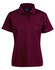 A maroon short-sleeve polo shirt with a collar and a logo. Ideal for casual or sporty wear.