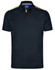 Men's rapid cool short sleeve polo in navy with yellow contrast stripes and a logo on the chest.