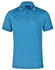 A blue short sleeve polo shirt featuring a collar and a logo, designed for men.
