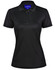 A black ladies' bamboo charcoal polo shirt with short sleeves and a collar, featuring a logo.
