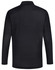 A long-sleeve polo shirt in black with a collar and a logo on the chest.