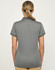 A grey women's polo shirt made from sustainable poly/cotton, featuring a collar and short sleeves.