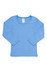 A blue long-sleeve T-shirt for babies with a round neckline and long sleeves. It features a tag inside.