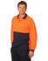 An orange and navy long-sleeve safety polo shirt featuring a pocket and a logo.