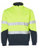Hi-vis long sleeve fleece collar sweater in bright yellow with silver reflective stripes and navy blue accents.