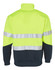 A high-visibility long-sleeve fleece collar sweater in bright yellow with reflective tape and a navy lower section.
