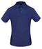 A navy blue men's polo shirt featuring a collar and three buttons, with a logo on the chest.