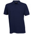 A navy blue men's polo shirt featuring a collar and short sleeves, with a logo on the side.
