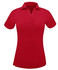A red ladies' polo shirt featuring a collared neck and a button placket. Includes short sleeves and a subtle branding logo.