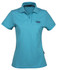 A light blue ladies' polo shirt with a collar and a logo on the chest.
