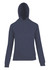 A navy blue women's juniors kangaroo pocket hoodie featuring a hood and long sleeves. It includes a logo.