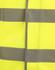 A bright yellow safety vest featuring grey shoulder reflective tapes and a logo.