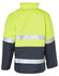 A high-visibility long line safety jacket in bright yellow and navy, featuring reflective 3M tape.
