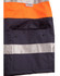 A hi-vis long line safety jacket in orange and navy, featuring reflective 3M tapes and a front pocket with buttons.