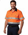 Hi-Vis short-sleeve safety shirt in orange with reflective strips, featuring a two-tone design and a logo.