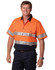 Hi-Vis short-sleeve safety shirt in orange with reflective strips, featuring a two-tone design and a logo.