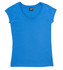 A women's scoop neck T-shirt in bright blue, featuring short sleeves and a fitted design. Includes a brand logo.