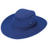 A blue Poly Viscose slouch hat with a wide brim and eyelets, featuring a logo.