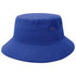 A blue Sandwich Brim Bucket Hat featuring a wide brim and a logo. Ideal for casual wear.