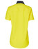 A bright yellow short-sleeved safety shirt with a navy collar, featuring a logo on the back.