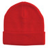 Red acrylic beanie featuring a fold-over cuff and a textured knit design. Includes a logo.