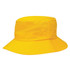 A bright yellow kids' twill bucket hat with a wide brim and toggle, featuring a logo on the side.
